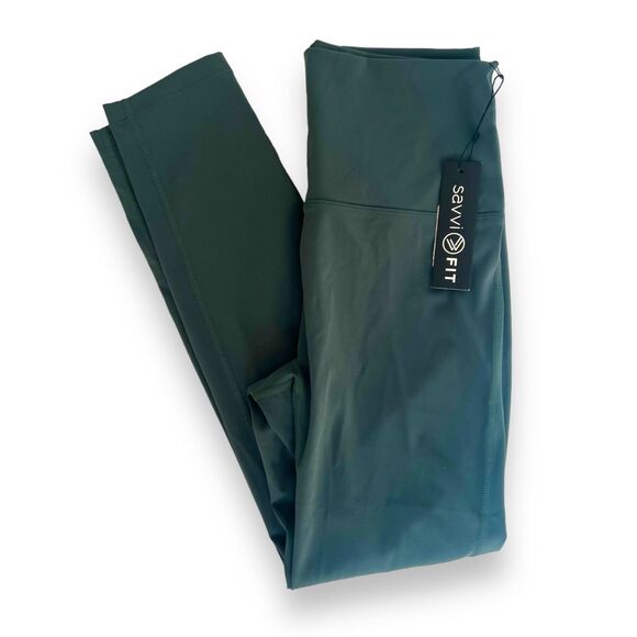 NWT-Savvi Fit-Solas Leggings-Green-Size Medium-High Rise-Athletic-Workout - Picture 1 of 7